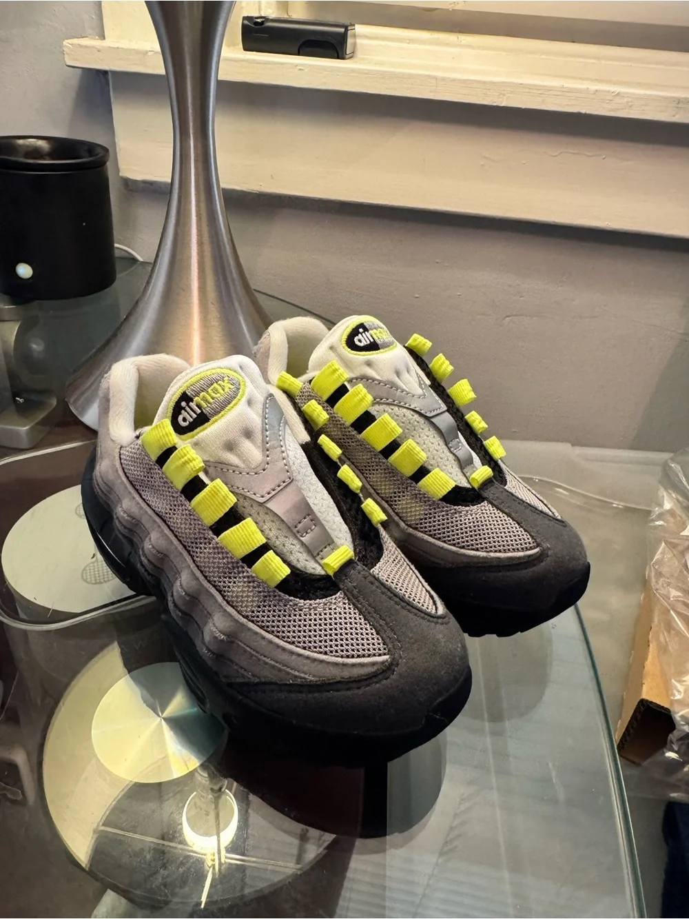 Nike Men's Gray and Neon Yellow Air Max Sneakers